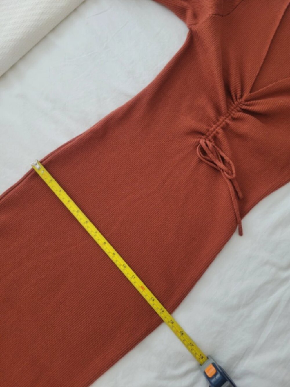 PRETTY GARDEN Womens Dress Size S Orange Ruched Sweater Midi Lantern Sleeve Knit - Picture 5 of 7